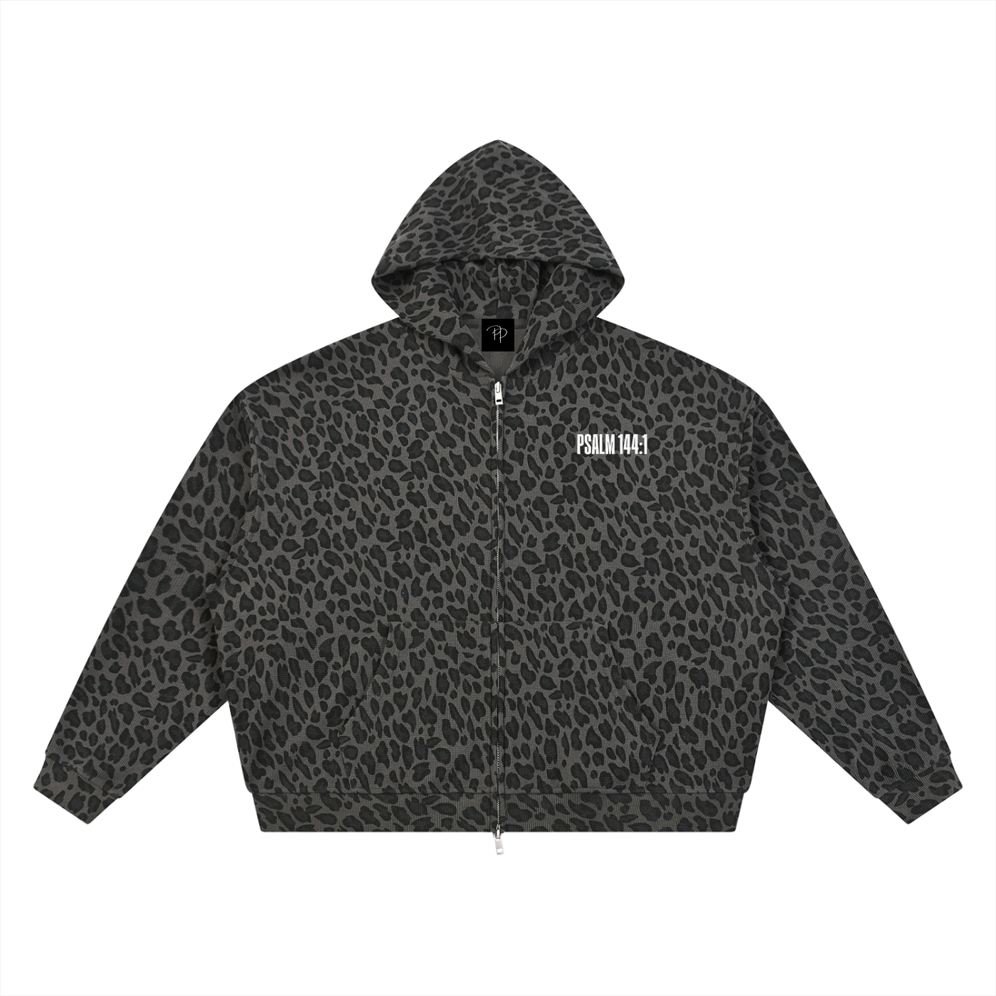 WOW LEOPARD WAFFLE KNIT ZIP HOODIE